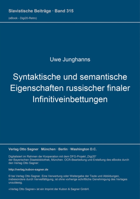 Book cover of: Syntaktische und semantische Eigenschaften russischer finaler Infinitiveinbettungen