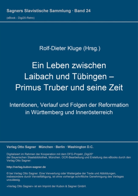 Book cover of: Ein Leben zwischen Laibach und Tuebingen - Primus Truber und seine Zeit