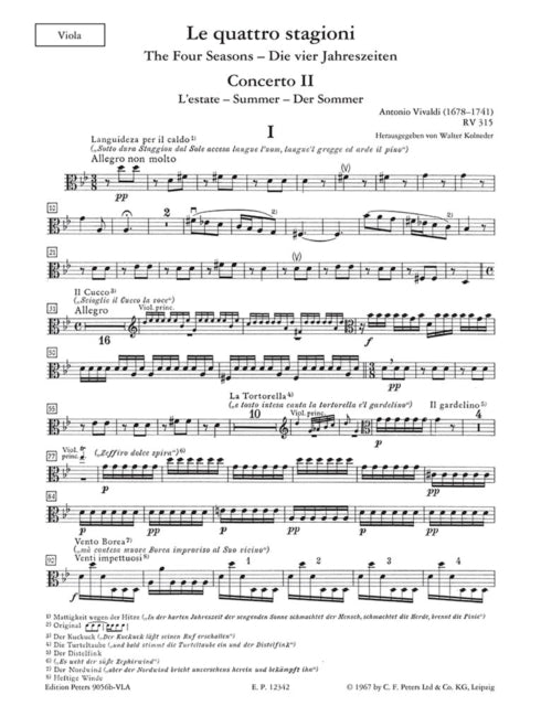 Book cover of: Four Seasons, Concerti Op. 8; No. 2 in G minor RV315 Summer (Viola Part)