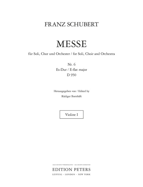 Book cover of: Mass in E flat major D 950 (Violin 1 Part)